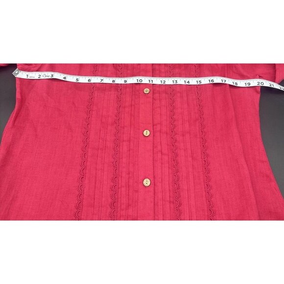 Soft Surroundings Pink Linen Roll Tab Sleeve Button Down Pleated Blouse Sz M - Picture 10 of 11